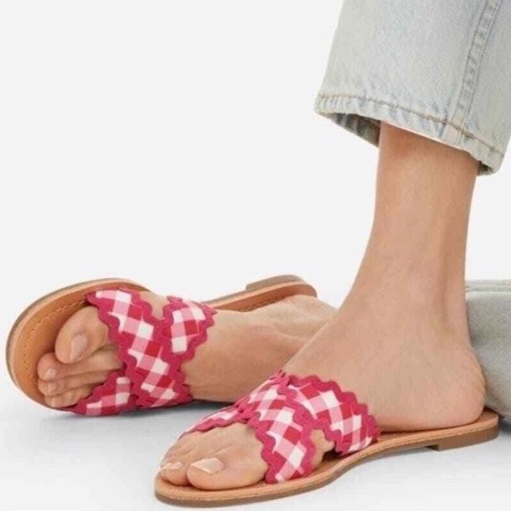 Draper James Piper Sandals Shoes Slides Gingham Criss Cross Picnic Pink Size 7.5